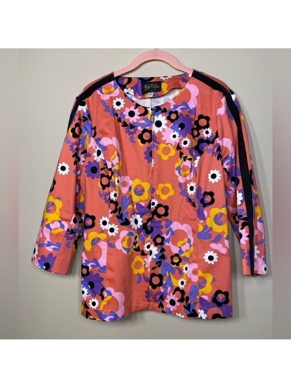 Bob Mackie Retro Pattern Zip Cotton Jacket M